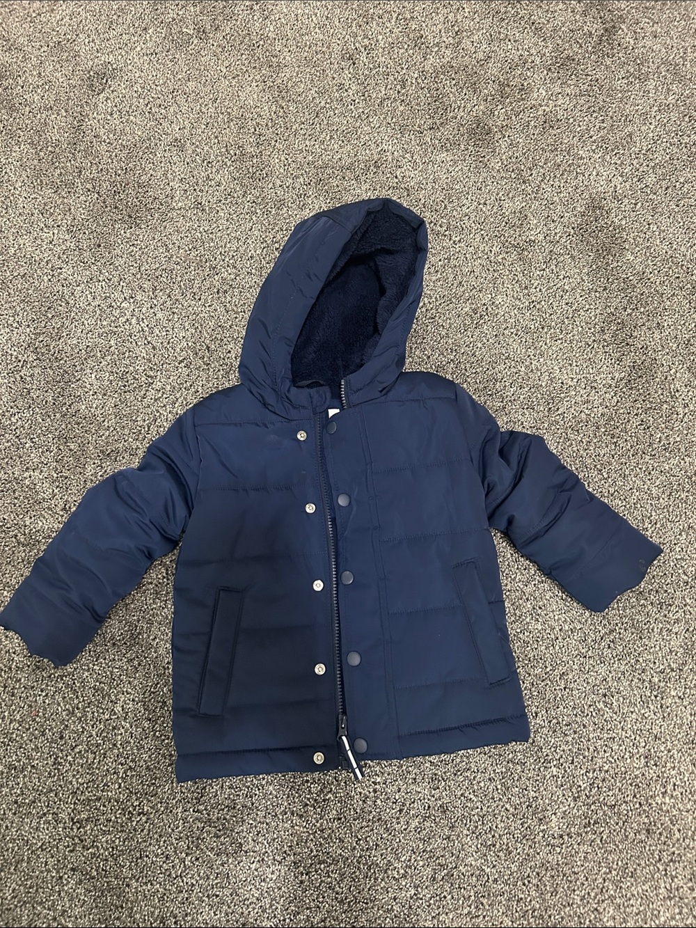 Toddler Navy Hooded Puffer Jacket - Warm Winter Coat